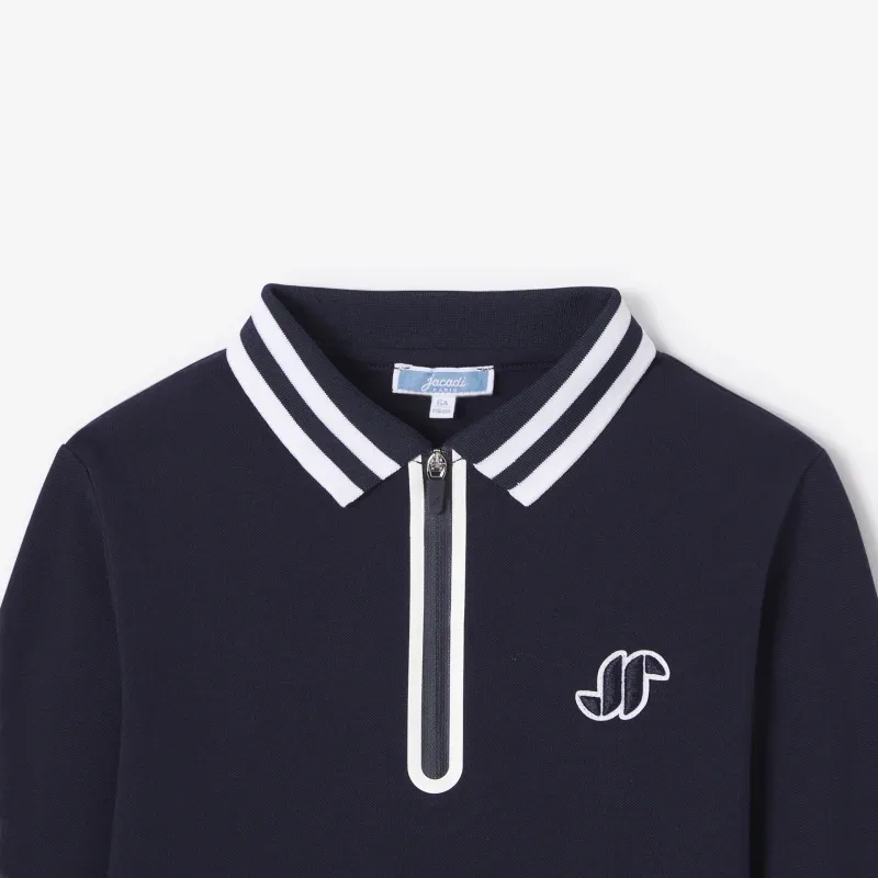 View 3 - Boy long-sleeved cotton polo shirt