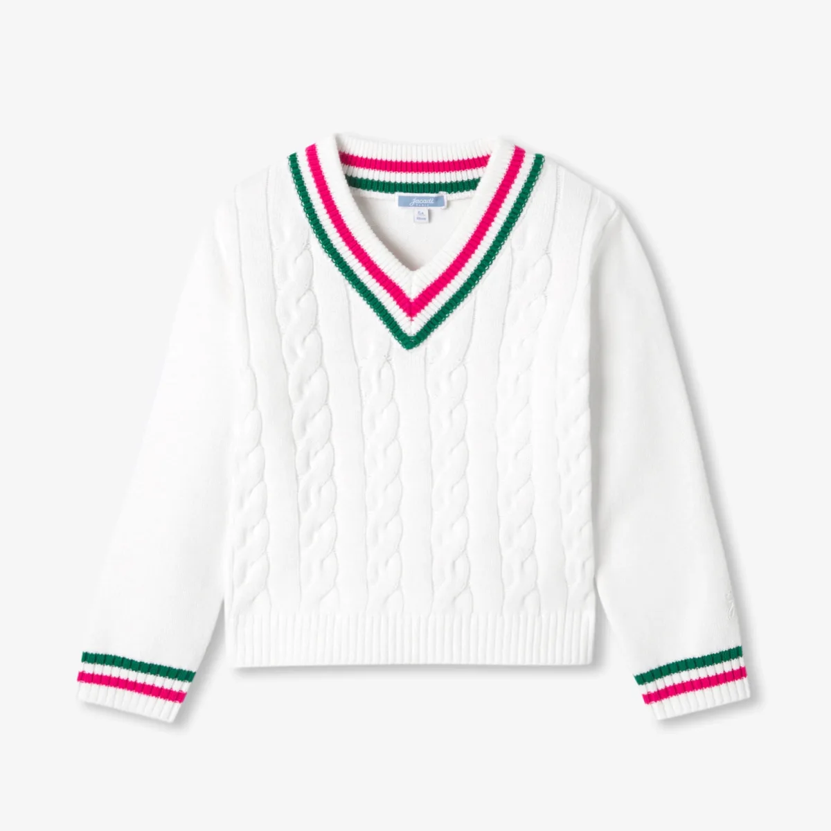 View 1 - Girl cable-knit V-neck jumper