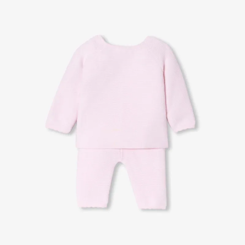 View 2 - Baby girl garter stitch knit set