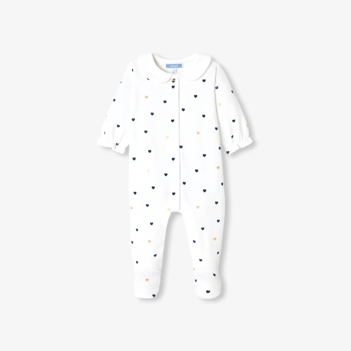 View 1 - Baby girl velvet pyjamas with Peter Pan collar
