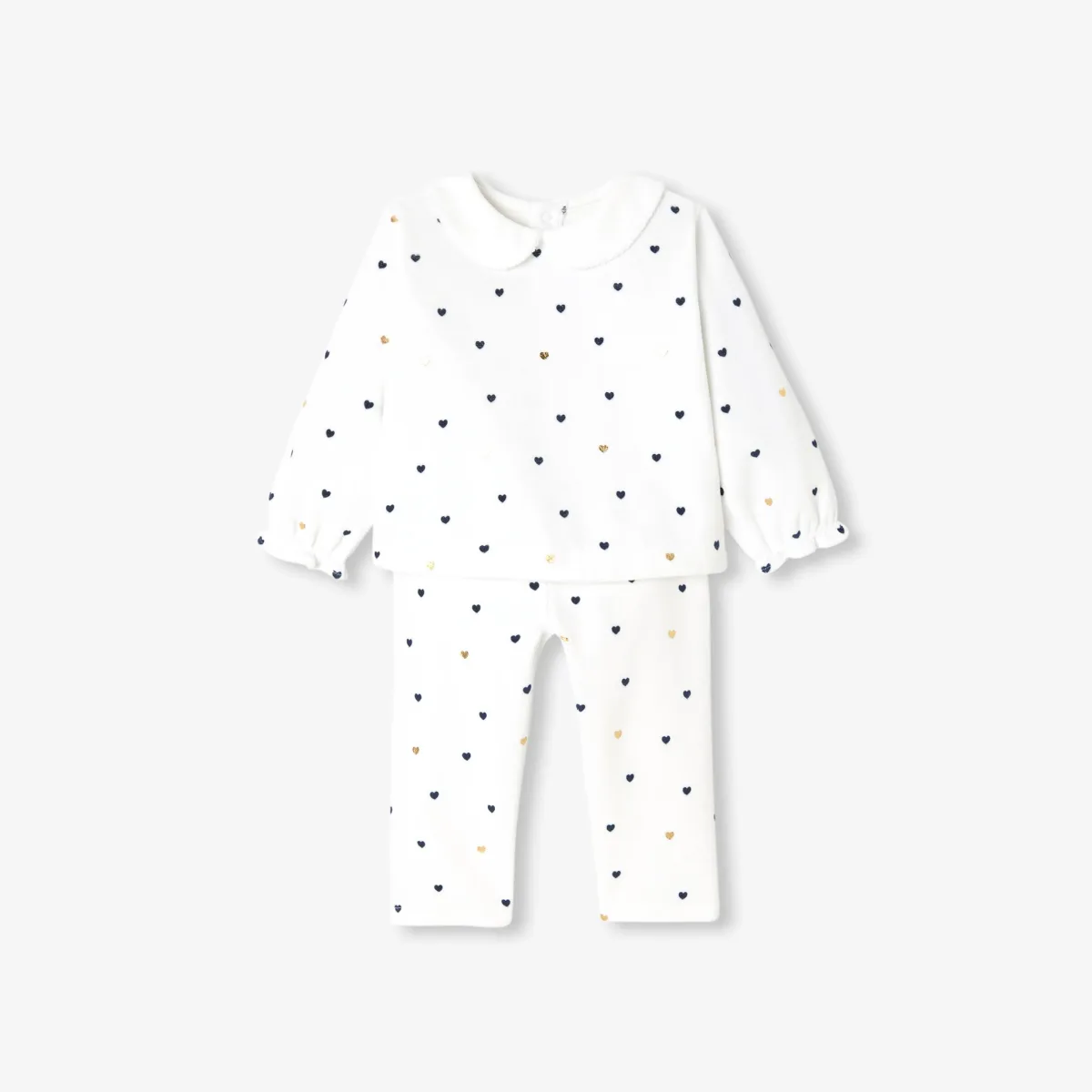 View 1 - Baby girl 2-piece heart motif velvet pyjamas