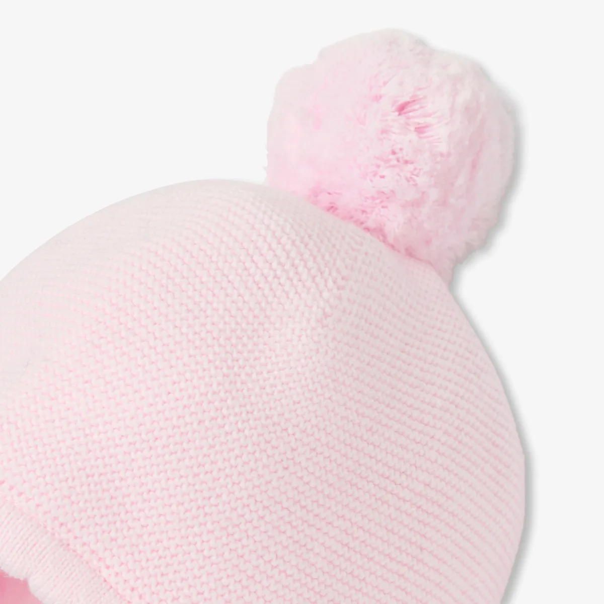 View 2 - Baby girl garter stitch beanie with microfleece lining